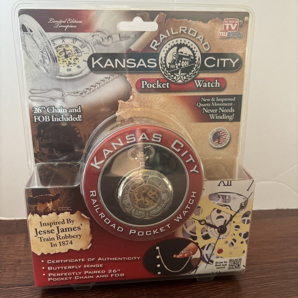 AS SEEN‎ ON TV Kansas City Railroad Pocket Watch  New Collectible 26" Chain